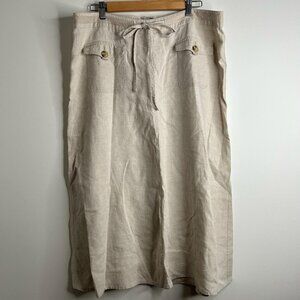 Cherokee Linen Skirt Womens 18 Drawstring Beige Button Pocket A-Line Casual Boho